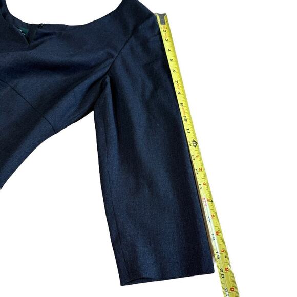 Lauren Ralph Lauren Wool Dress Sz 14 Gray Sheath Stretch L/S Minimalism Preppy - Picture 7 of 8
